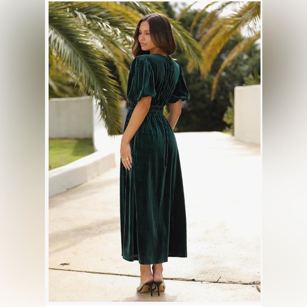 Sissyaki Velvet Formal Long Emerald Green Dress Ribbed Texture XL NWT - Picture 4 of 9